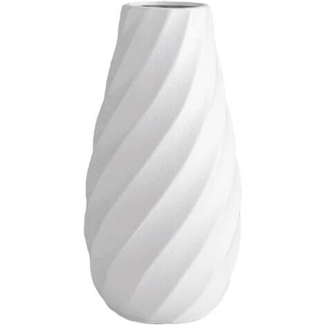 Jarrón de cerámica blanca decorado con un patrón de espiral texturizado, perfecto para exhibir flores secas y juncos - 25 cm.