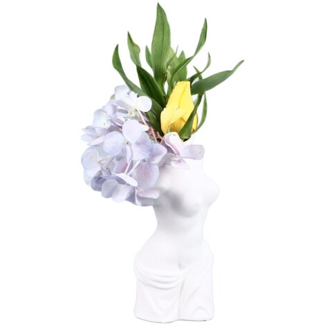 Jarrón de cerámica blanco y femenino con forma curva, jarrón decorativo para el hogar, la sala de estar o la casa de huéspedes.