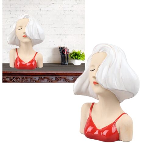 Jarrón de cerámica con rostro de mujer, decoración moderna – modelo blanco, 21 cm x 15 cm x 6 cm – cerámica de alta calidad, 877 g, 1 unidad