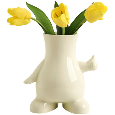 Jarrón de cerámica “INS Mini Cartoon Handgest Vase” (1 unidad), color: helado de vainilla, decoración para mesas de salón y comedor elegantes con arreglos florales.