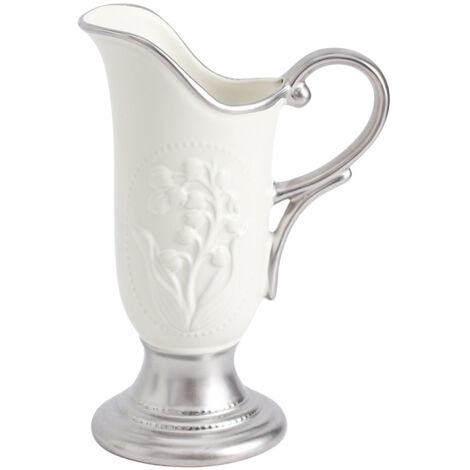Jarrón de cerámica vintage S1275B2, galvanizado en plata, para hidroponía y decoración floral, de alta calidad y estilo artístico francés.