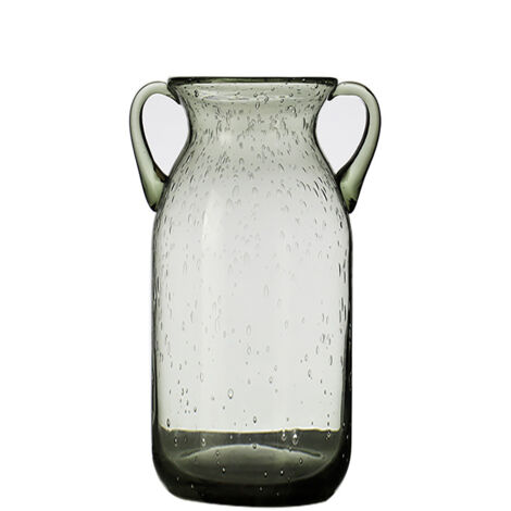 Jarrón de doble asa RAA-37C de cristal decorativo gris ahumado, 13,8 x 29,5 cm  Jarrón moderno de diseño artístico