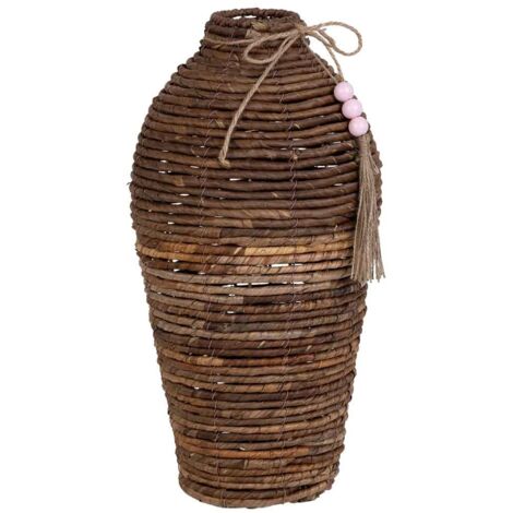 Jarron de hoja de banana natural marrón, D25x47,5h cm