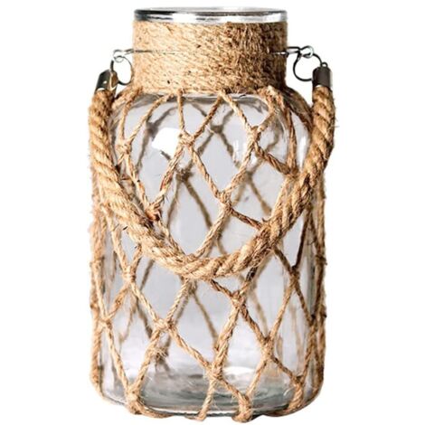Jarrón de mesa vintage de vidrio transparente con cuerda vintage para hierba de la pampa, jarrón decorativo de alta calidad.