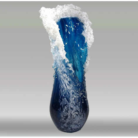 Jarrón de olas, 15 cm, jarrón de olas artesanal, decoración para el hogar en azul oceánico