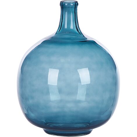 Jarrón de vidrio azul 31 cm hecho a mano accesorio decorativo mesa moderno interior Chappathi
