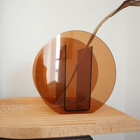 Jarrón decorativo – Acrílico marrón transparente con diseño nórdico para oficina, sala de estar o biblioteca – Círculo marrón (17 x 16 x 8 cm) – 1 unidad