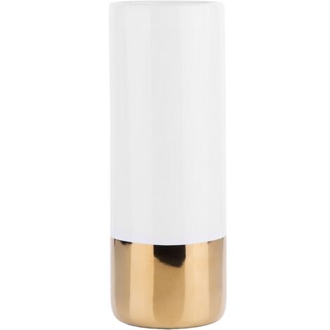 Jarrón decorativo de cerámica blanco con dorado 36 cm cilíndrico alto glamuroso Gelida