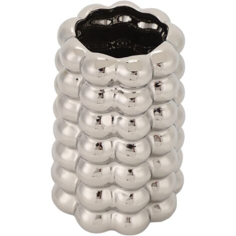 Jarrón decorativo de cerámica con diseño de burbujas, moderno y original, ideal para el salón, la oficina o la entrada. Color plata.