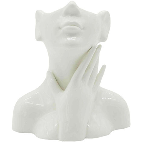Jarrón decorativo de cerámica con un diseño moderno para el salón, blanco, grande, longitud: 18 cm, diámetro: 9 cm.