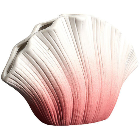 Jarrón decorativo de cerámica para hidroponía con diseño de concha rosa y blanca (grande)