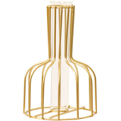 Jarrón decorativo de cristal con soporte metálico – Cuenco transparente extraíble (15 x 10 x 10 cm) para plantas y oficina