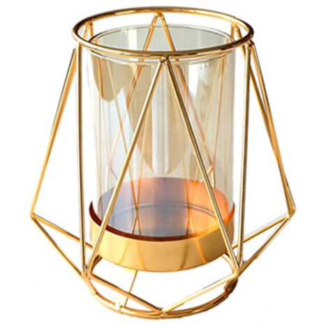 Jarrón decorativo de cristal transparente con marco dorado texturizado – 16 x 14 cm – para espacios habitables y eventos (bodas, oficinas) – Incluye: 1 jarrón