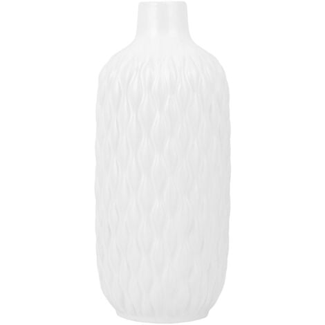 Jarrón decorativo de gres blanco mate 31 cm forma de botella moderno glamuroso Emar - Blanco