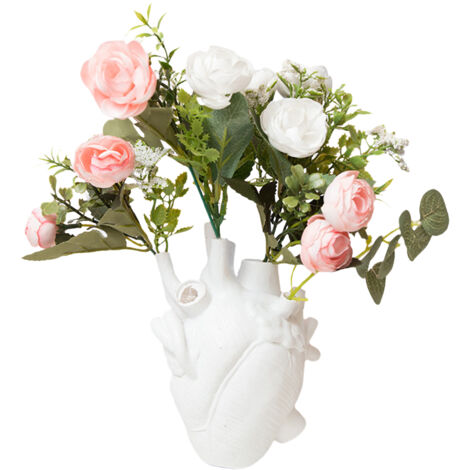 Jarrón decorativo de resina con diseño moderno, de 16×11 cm, disponible en varios colores (blanco, negro, rojo, dorado, rosa), ideal para decorar espacios y como regalo.