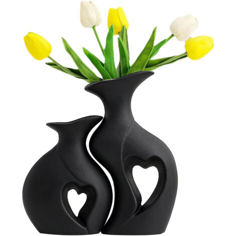 Jarrón decorativo – Juego Corazón Negro (Caja de poliestireno) – Combinación creativa de cerámica para una decoración elegante