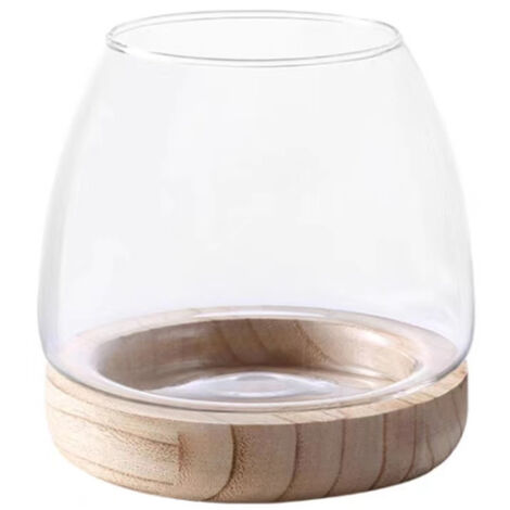 Jarrón decorativo multifuncional de vidrio y madera – Jarrón blanco con forma de burbuja de 10 x 15 cm para decoración de bodas o como accesorio para el hogar.