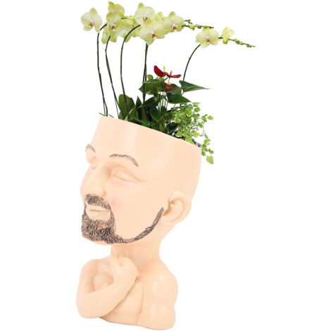Jarrón decorativo para plantas, maceta de resina con orificio de drenaje, color claro.