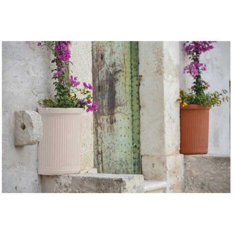 Jarrón decorativo semicircular clásico tradicional de 41x24 cm y 50 cm de alto, en polímero blanco resistente para plantas de jardín y terraza