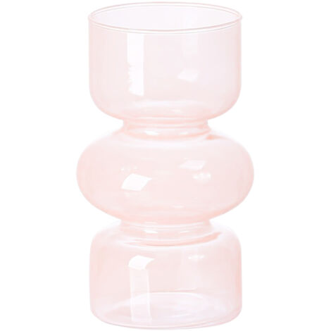 Jarrón decorativo vintage – Jarrón pequeño y elegante de cristal rosa con triple onda para la decoración del hogar – Joya hecha a mano