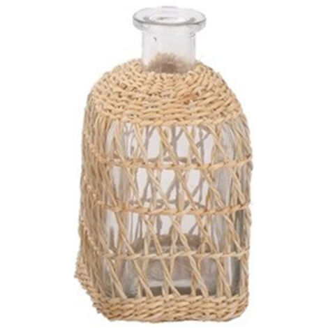 [Jarrón elegante] Jarrón de cristal fino hecho a mano con red de cuerda natural – tamaños pequeño y grande para decoración bohemia e interiores de diseño.