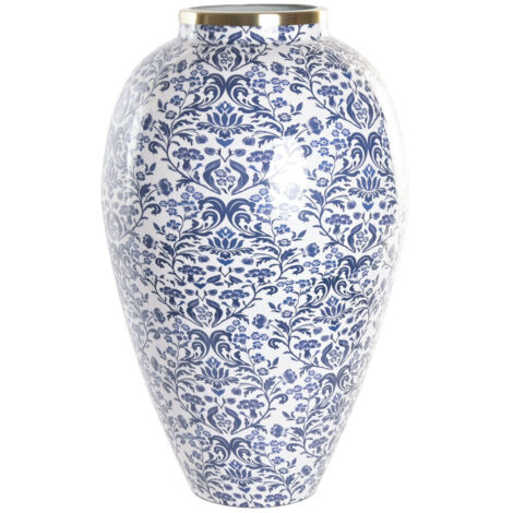 Jarron Hierro 38X38X62 Floral Lacado Azul
