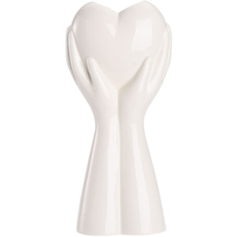 Jarrón – Jarrón de cerámica blanca de 23 cm con forma de corazón con dos manos – Decoración para salón, oficina o como regalo especial – Dimensiones: 10 × 23 cm