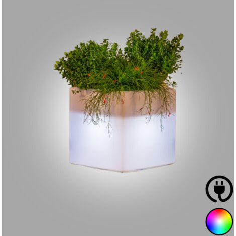 Jarrón luminoso de diseño de 40x40 cm y 40 cm de alto, en polímero con LED multicolores para interiores y exteriores. Hecho en Italia. Monacis.