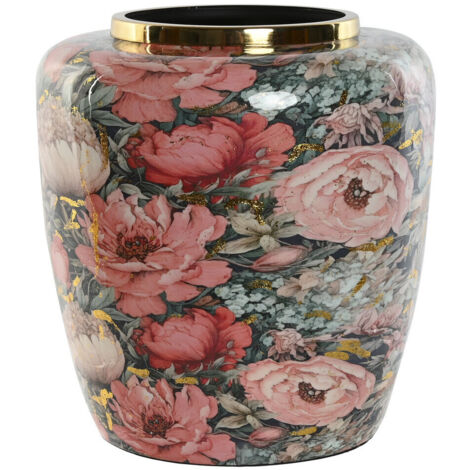 Jarron Metal 33X33X36 Flores Rosa
