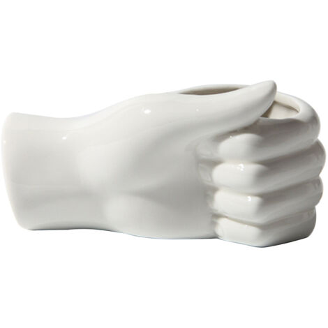 Jarrón moderno de cerámica blanca hecho a mano (14 x 7,5 x 6 cm) – decoración para sala de estar, boda, objeto artístico, mano con flores – adorno único y elegante
