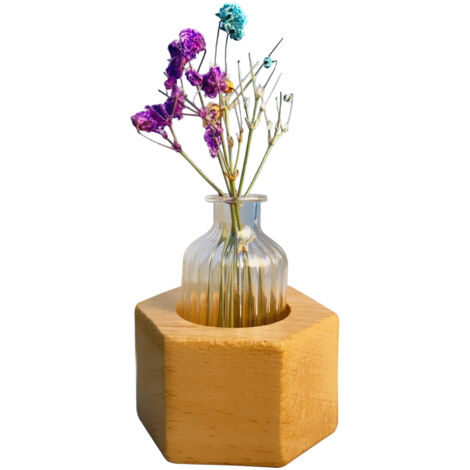 Jarrón para coche - Soporte hexagonal de madera de haya - Jarrón decorativo alto para rejillas de ventilación y consola central (embalaje estilo avión)