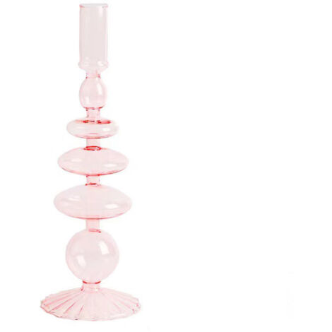 Jarrón portavelas, jarrón para ramo de flores, decoración de mesa, idea de regalo, regalo de boda, regalo de inauguración de casa, jarrón de cristal a rayas rosas con base de cristal, 1 x jarrón para 