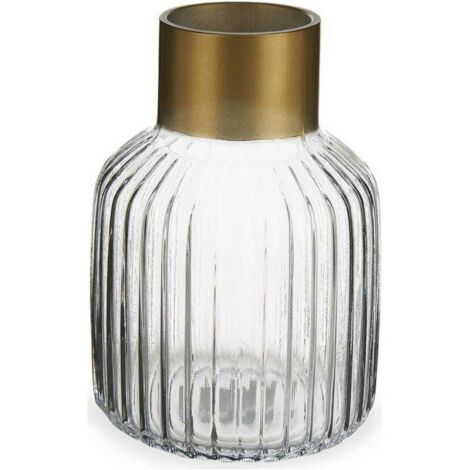 Jarrón Rayas Dorado Transparente Vidrio (14,5 x 22 x 14,5 cm) 8430852817105 S3611771 Gift Decor