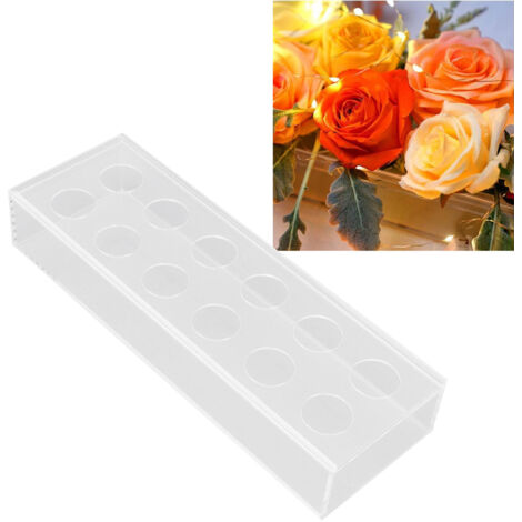 Jarrón rectangular con 12 agujeros para flores – Decoración de mesa decorativa hecha de acrílico transparente para bodas, cenas y como decoración del hogar.