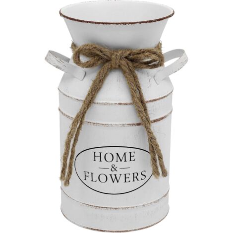 Jarrón rústico de estilo francés, jarrón/candelabro blanco vintage, estilo granja, ideal para decorar un invernadero - 19,5 cm de altura