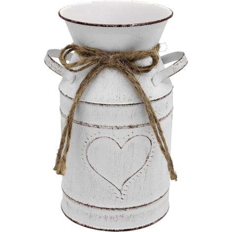 Jarrón rústico de estilo francés, jarrón/candelabro blanco vintage, estilo granja, ideal para decorar un invernadero - 19,5 cm de altura