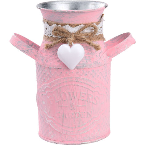 Jarrón rústico de hierro forjado - estilo vintage - altura 14,5 cm, diámetro 8 cm - 1 unidad (verde, azul, rosa)
