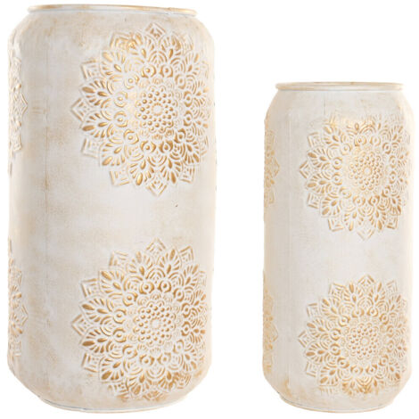 Jarron Set 2 Metal 31X31X60 Mandala Blanco