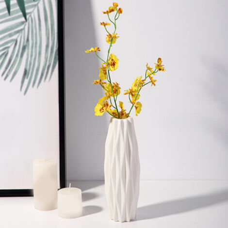 Jarrón [Tipo E] Jarrón decorativo nórdico de aspecto blanco lechoso con flores para salón/comedor - irrompible (plástico PE, 60-114 g)