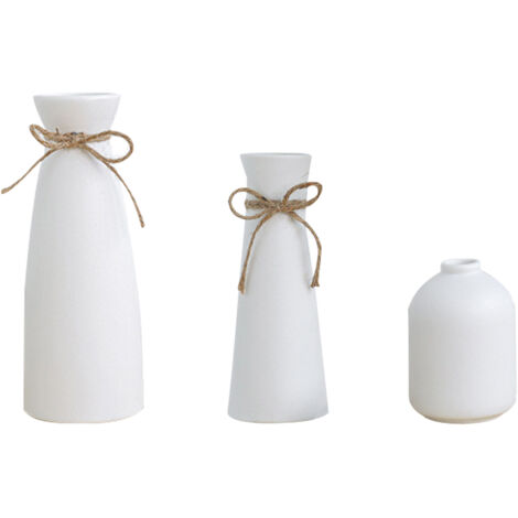 Jarrones de cerámica en juegos de 3 o 5 unidades, blancos o negros, fabricados en cerámica resistente a altas temperaturas, de diseño minimalista para salón o decoración.