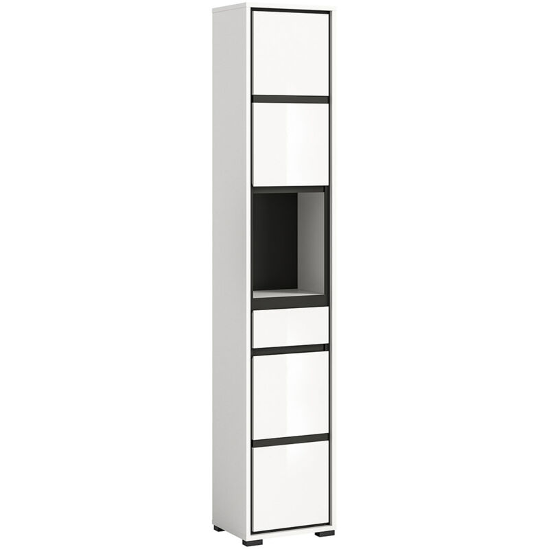 Ebuy24 - Jaru armoire haute pour salle de bain 1 tiroir 2 portes 1 compartiment blanc brillant.