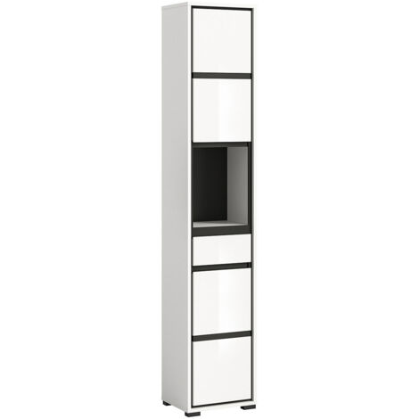 Jaru armoire haute pour salle de bain 1 tiroir 2 portes 1 compartiment blanc brillant.