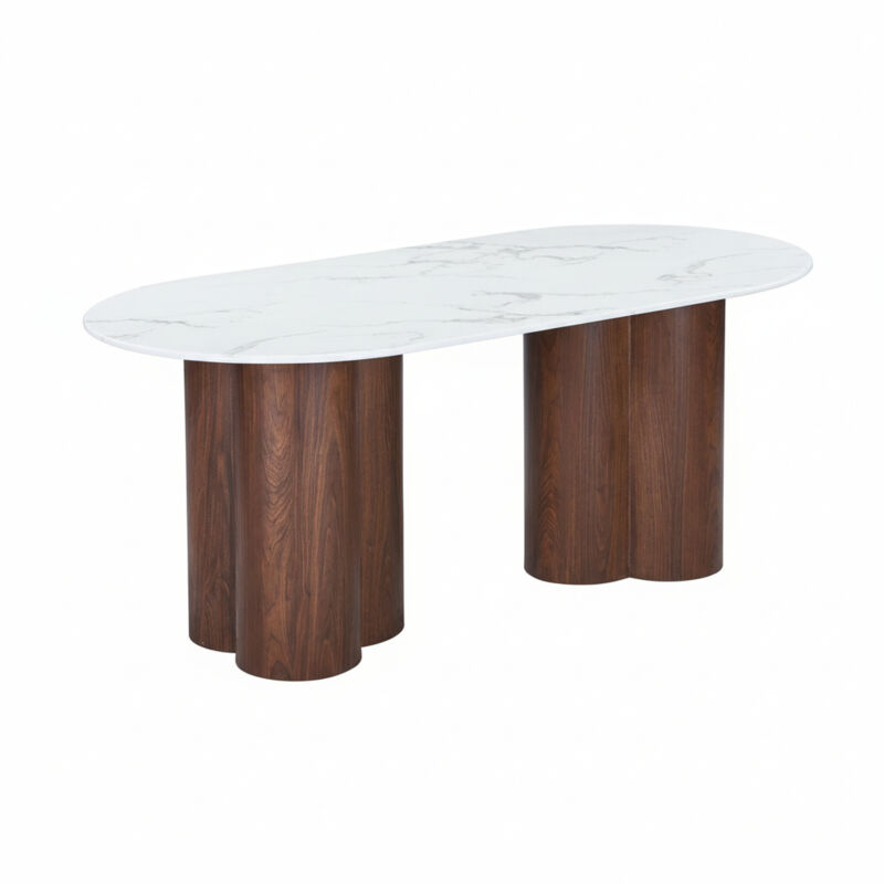 JASMINA XL - Table à mange ovale en granite couleur marbre et bois foncé 180 cm