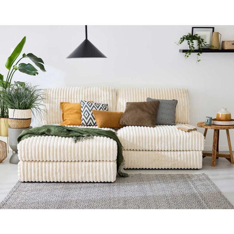 Jasper - canapé d'angle modulable 3 places - en fausse fourrure côtelée - beige