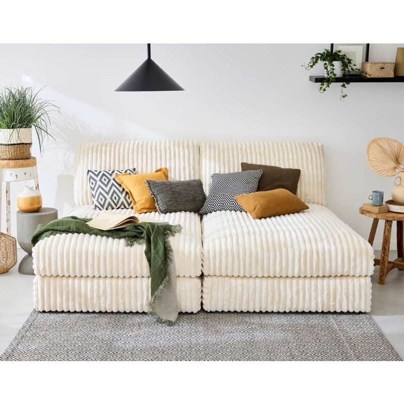 Lisa Design - Jasper - canapé modulable 3 places - en fausse fourrure côtelée - beige