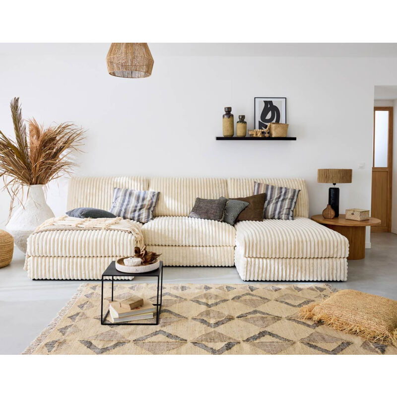 Lisa Design - Jasper - canapé panoramique modulable - en fausse fourrure côtelée - beige