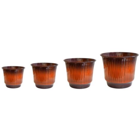 Jasper Ribbed Tapered Planter (Set of 4) - Metal - Burnt Orange