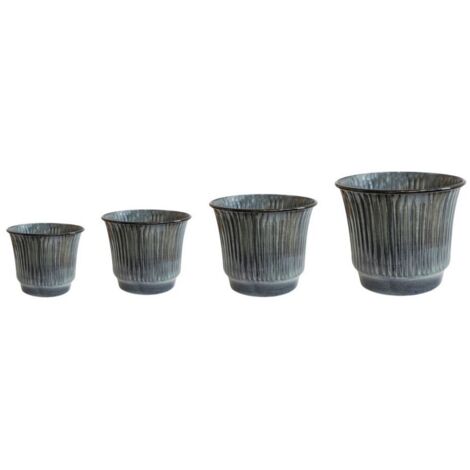 Jasper Ribbed Tapered Planter (Set of 4) - Metal - Smokey Blue