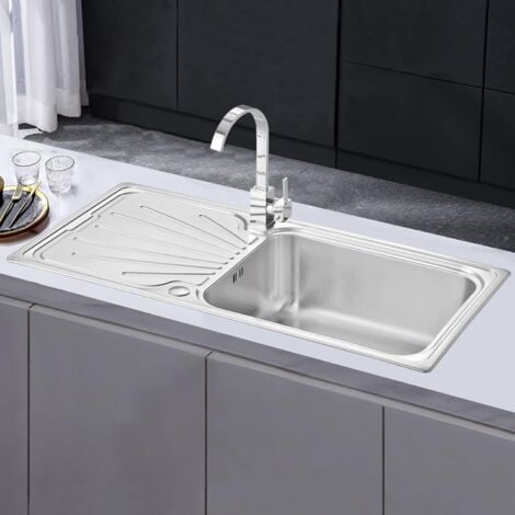 JASSFERRY 1000 X 500 mm Kitchen Sink Stainless Steel 1 Bowl  Inset Reversible Drainer & Strainer Waste Pipes Clips