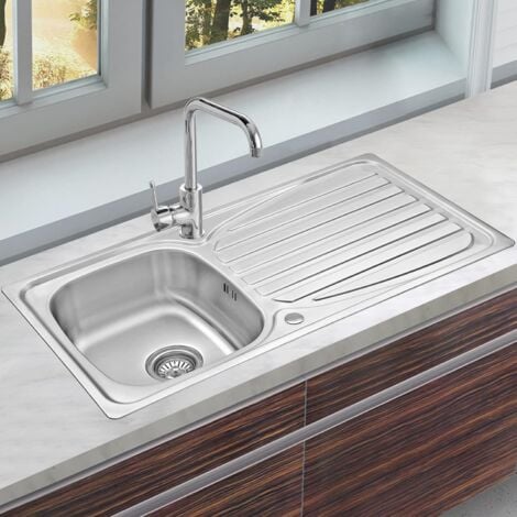 JASSFERRY 950 x 500 mm Kitchen Sink Inset Stainless Steel 1 Bowl Reversible Drainer with Waste Pipes Clips
